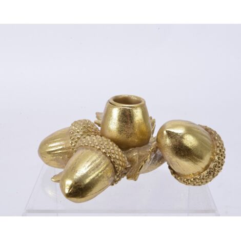 PORTACANDELA ORO SINGOLO CON GHIANDE 13CM
