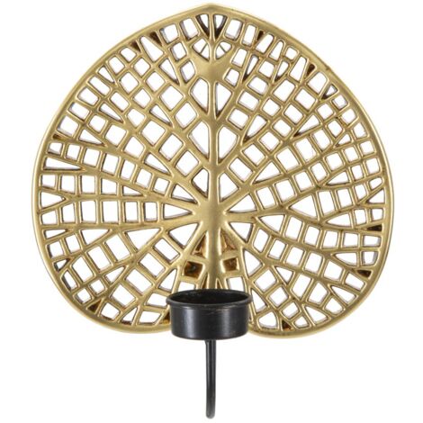 Portacandele da Muro Lotus 20x8x22,2 cm in Poliresina e Ferro Oro e Nero