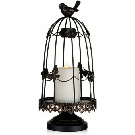 Portacandele decorativo a forma di gabbia per uccelli Ulisem per decorazioni antiche, adatto per fioriere, candele, ghirlande, centrotavola per matrimoni, decorazioni natalizie, nero 38 cm