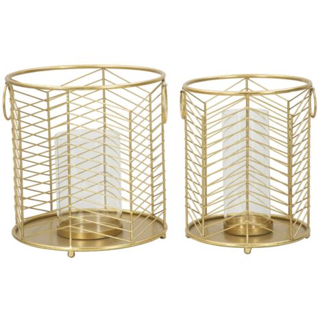 Portacandele Glam Ring Coppia Ø23,5x25-19x24 cm in Ferro e Vetro Oro
