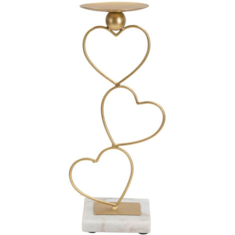 Portacandele Hearts 14,5x10x32,5 cm in Ferro e Marmo Oro e Bianco