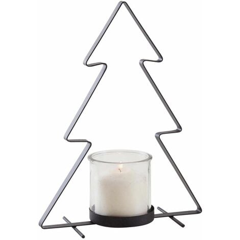 Portacandele con 4 candele led 2 cm bianco caldo sfere legno 10x80x20cm