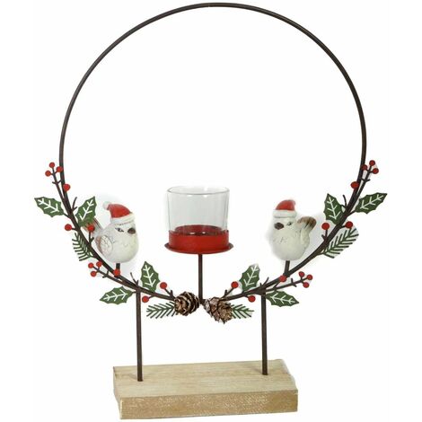 Portacandele metallo con uccellini rosso cm 29x7xh35
