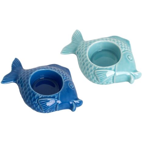Portacandele Pesce in Ceramica Blu 2 Unità Decorazione Moderna per la Casa, Ideale per Regali ed Eventi Speciali