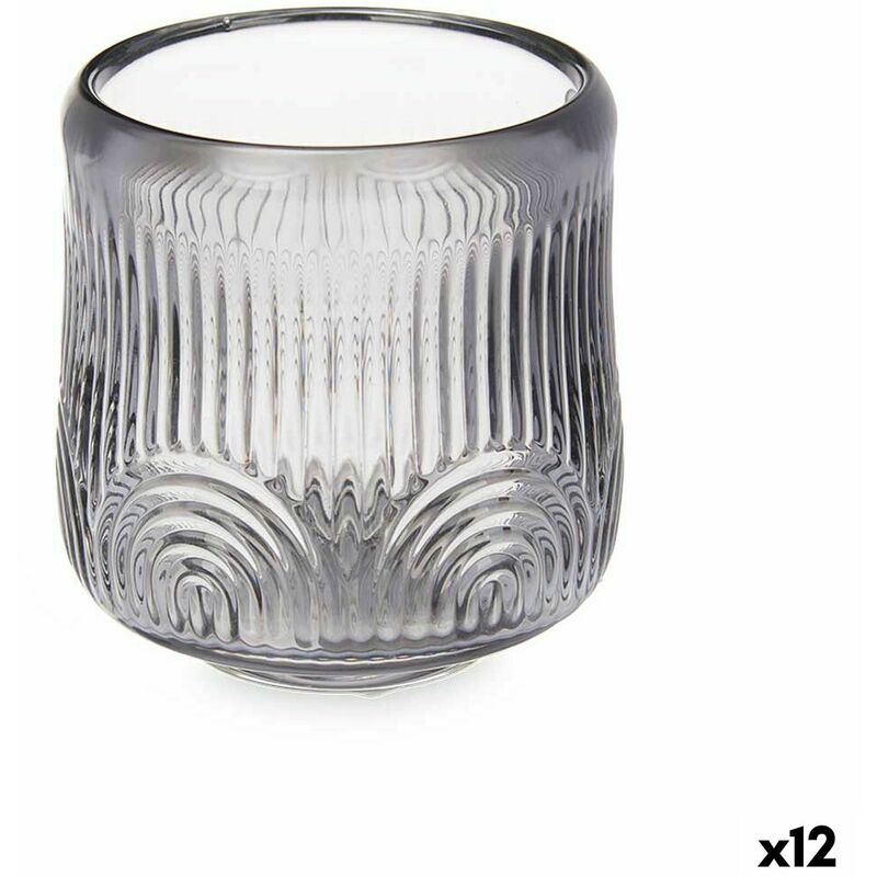 Portacandele Righe Grigio Cristallo 9 x 9,5 x 9 cm...