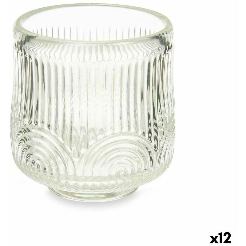 Image of Portacandele Righe Trasparente Cristallo 7,5 x 7,8 x 7,5 cm (12 Unità)