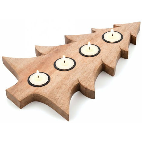 PORTACANDELINI IN LEGNO PER 4 CANDELE, DECORAZIONE PER LA TAVOLA DELL'AVVENTO A FORMA DI MANGO, 40 CM