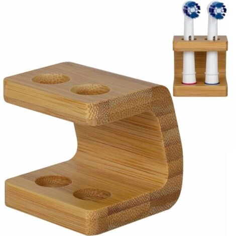 Portacepillos de bambú independiente, organizador duradero para baño y accesorios (2 ranuras)
