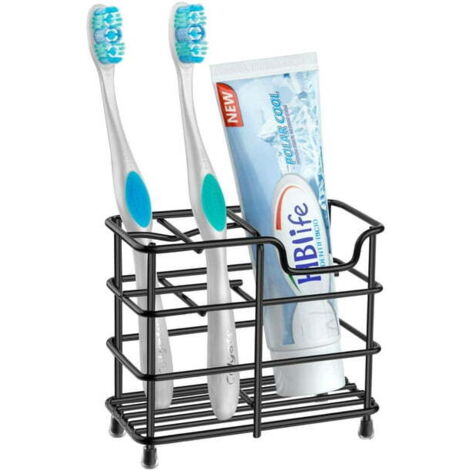 Portacepillos de dientes de acero inoxidable para baño, portapasta de dientes, color negro