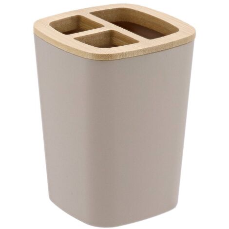 Portacepillos de dientes de goma + abs y bambú - beige - Tendance