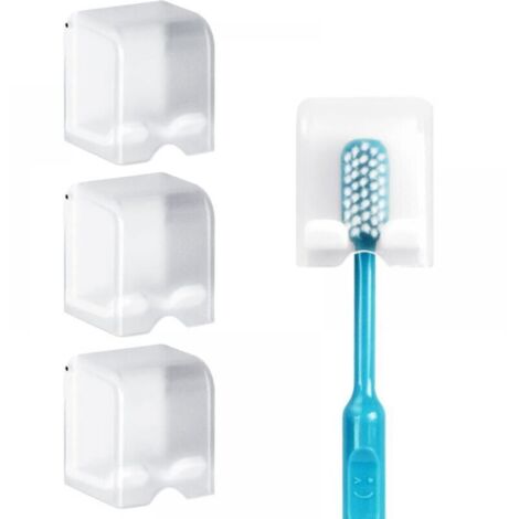 Portacepillos de dientes de pared con tapa, paquete de 4, sin taladro, para dormitorio, baño, ducha y caravana (blanco)