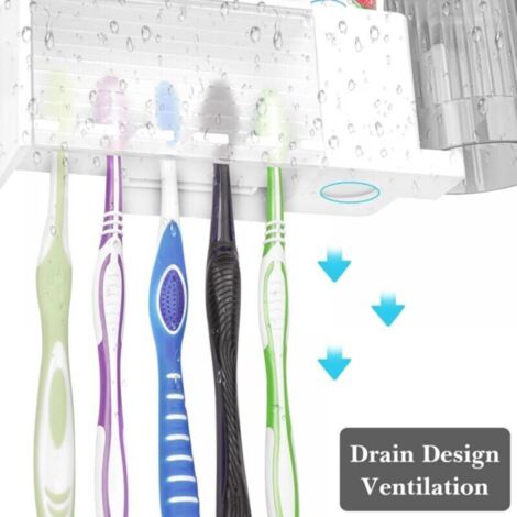 Portacepillos de dientes multifuncional autoadhesivo, portacepillos de pared con tapa, portacepillos y pasta de dientes para baño (blanco)