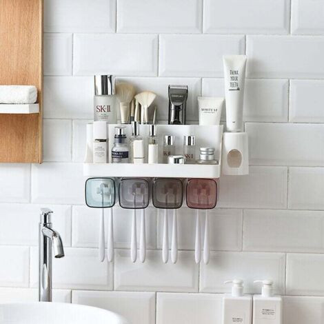 Portacepillos de dientes Ulisem para baño, para familias de cuatro, con exprimidor de pasta de dientes