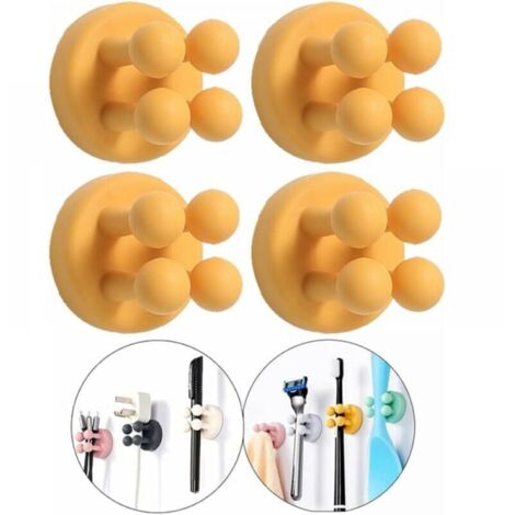 Portacepillos de silicona: 4 ganchos autoadhesivos para afeitado. Se monta en la pared para colgar toallas, llaves, enchufes y cables. Ideal para cocina, baño y oficina.
