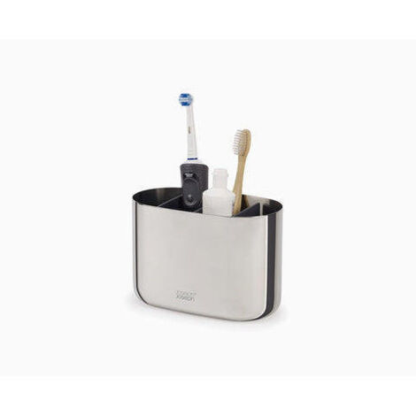 Portacepillos grande Joseph Joseph EasyStore Luxe de acero inoxidable, organizador para cepillos de dientes y pasta dental, divisor práctico, fácil limpieza.