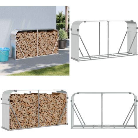 Portaceppi Argento 180x45x100 cm in Acciaio Zincato - Legna da ardere - Camino