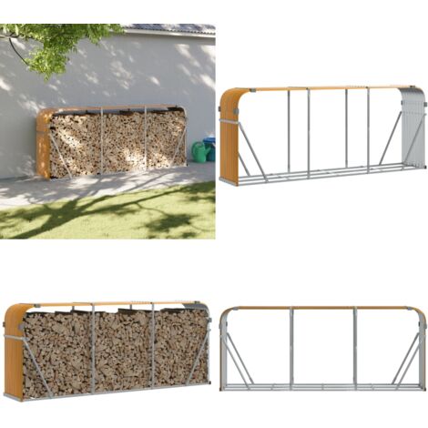 Portaceppi Effetto Legno 234x45x100 cm in Acciaio Zincato - Portalegna per camino - Portalegna per stufa a legna