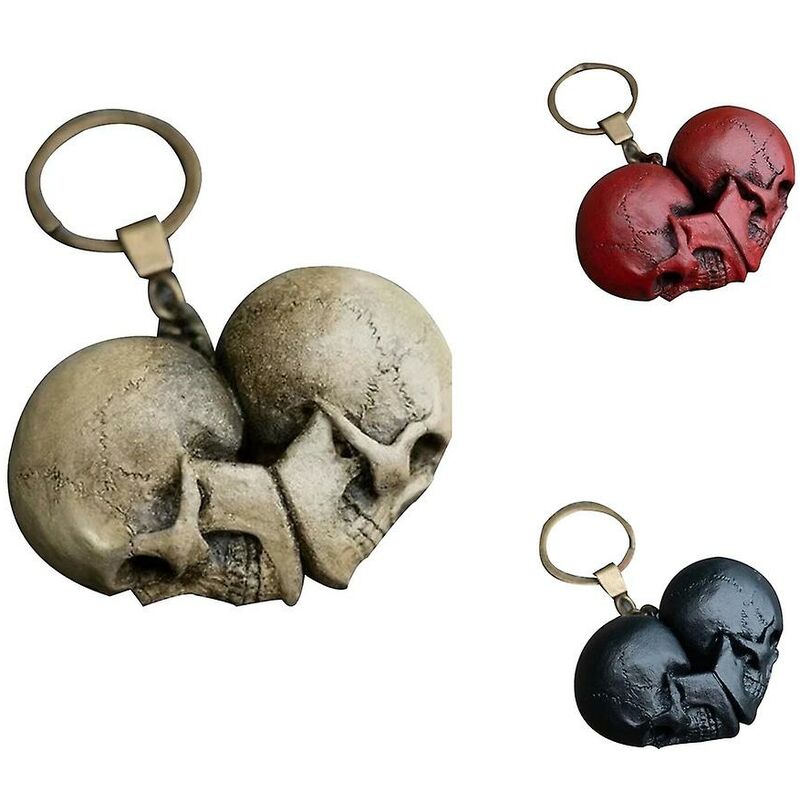 Portachiavi con ciondolo teschio cuore marrone per...