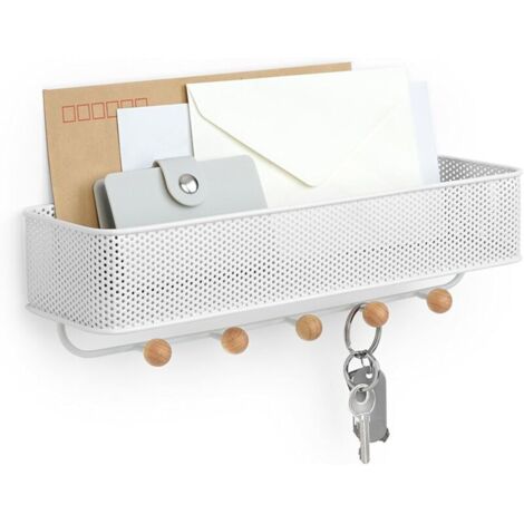 Portachiavi con organizer per posta, organizer da parete multifunzionale con 5 ganci, bianco