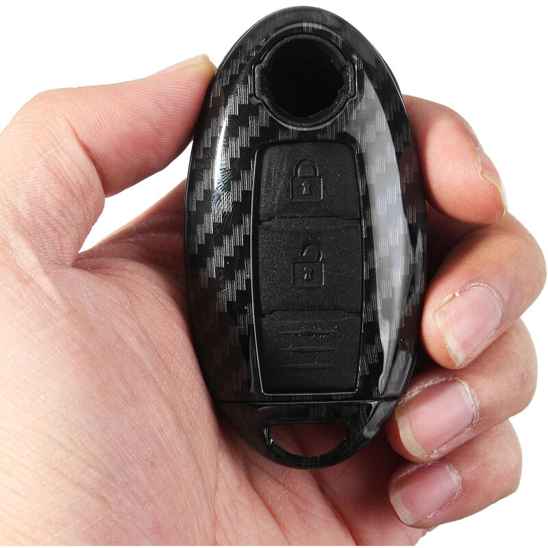 Image of Augienb - Portachiavi con telecomando per auto in fibra di carbonio Custodia per conchiglia in pelle 3 pulsanti fob per Nissan (3 pulsanti neri, si