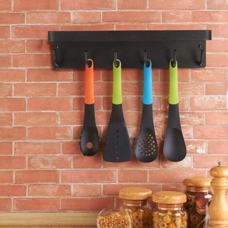 Portachiavi da parete a 6 ganci, organizer adesivo per la posta con ganci portachiavi, mensola decorativa da parete per ingresso, corridoio, casa (nero)