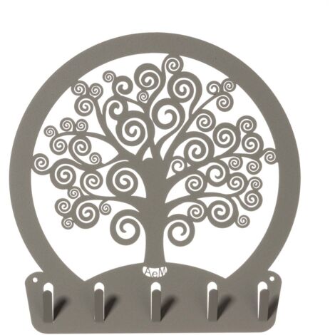 Portachiavi da Parete Albero della Vita Fango - Design Moderno in Acciaio, 5 Ganci, Decorativo per Ingresso e Ufficio - Arti e Mestieri, Made in Italy