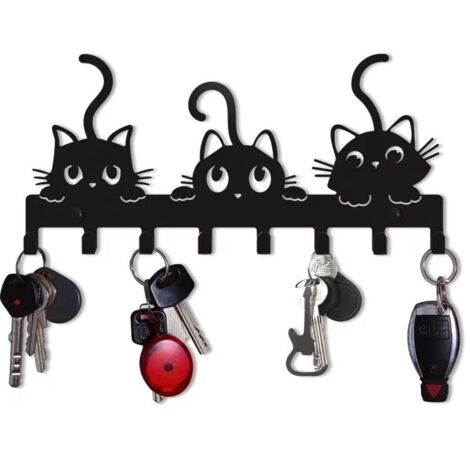 Portachiavi da parete, appendiabiti a forma di gatto da parete, portasciugamani dallo stile moderno e unico, portachiavi in metallo nero, gancio per utensili da cucina