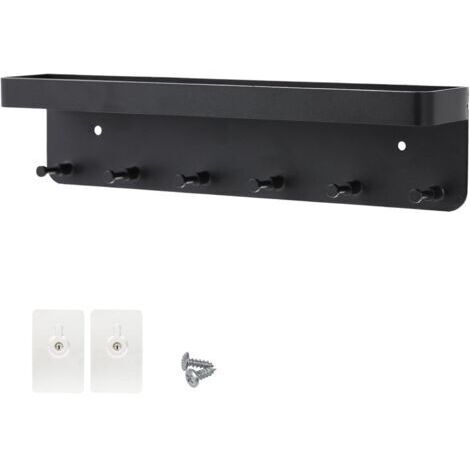 Portachiavi da parete in acciaio inox con 6 ganci, non richiede foratura, mensola decorativa, 24,5 x 5,8 cm, ideale per riporre chiavi, lettere, ingresso, cucina o ufficio.
