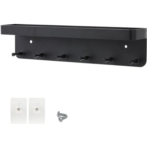 Portachiavi da parete in acciaio inox con 6 ganci, senza foratura, mensola decorativa, 24,5x5,8 cm, porta chiavi da parete, lettere, ingresso, cucina o ufficio