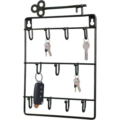 Portachiavi da parete in metallo con 11 ganci, portachiavi funzionale, portachiavi decorativo da parete per casa, ingresso, guardaroba, ufficio, camera da letto (nero)