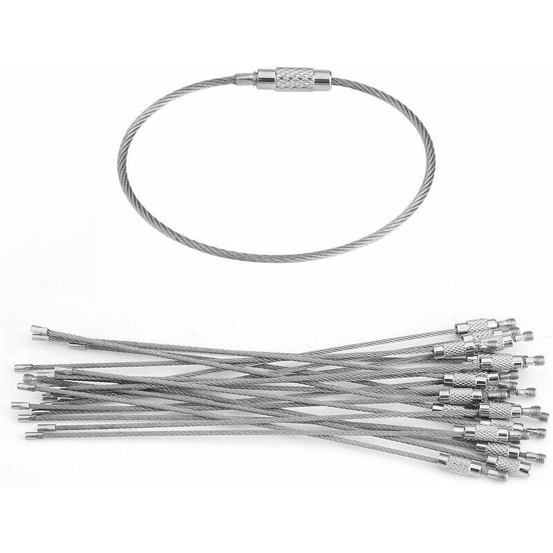 Image of Riceel - Portachiavi in filo, Portachiavi in acciaio inossidabile, Anelli per cavi ad anello con guarnizioni 20 pezzi