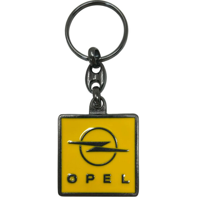 Portachiavi per Auto Opel, in Metallo, Chiusura con Anello, 90 x 35 mm - Colore: GIALLO