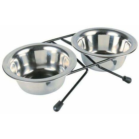 Portaciotole con 2 ciotole acciaio e supporto - 1,8 L - 20 cm - Trixie