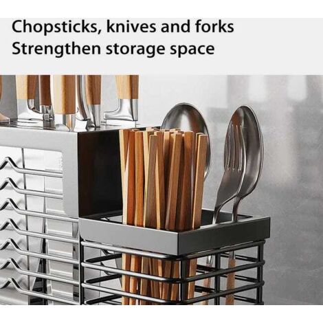 Portacoltelli da cucina in acciaio inox 304 + porta bacchette, nero, 2412,722,8 cm