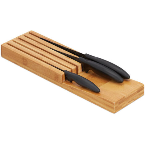 Portacoltelli da cucina in bambù, ceppo portacoltelli per 5 coltelli, cassettiera, 3,5 x 11 x 39 cm, naturale
