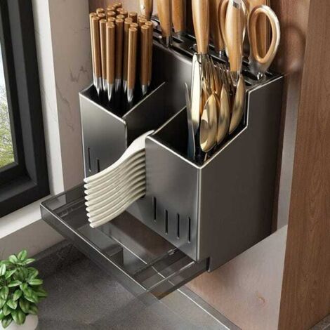 Portacoltelli e bacchette da cucina, portacoltelli multifunzionale senza foratura, mensola da parete con porta bacchette integrato