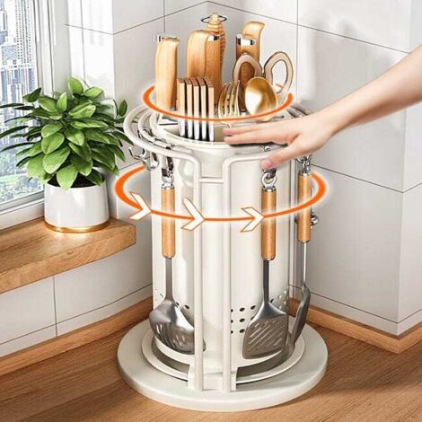 Portacoltelli girevole per cucina, ripiano in acciaio al carbonio, organizer monoblocco, multifunzionale, 3919 cm, grigio