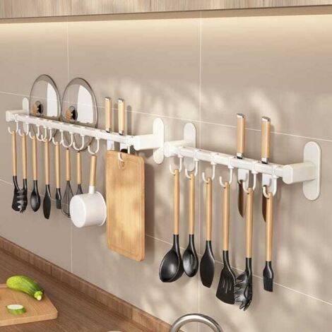 Portacoltelli in alluminio con ganci, portacoperchio per pentole - Portacoltelli2 + ganci8 - bianco 508,56,5 cm