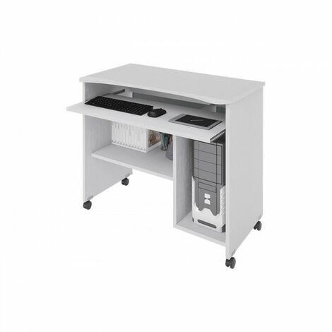 Portacomputer Bianco con ruote in legno nobilitato H.76x93 x48,5 cm