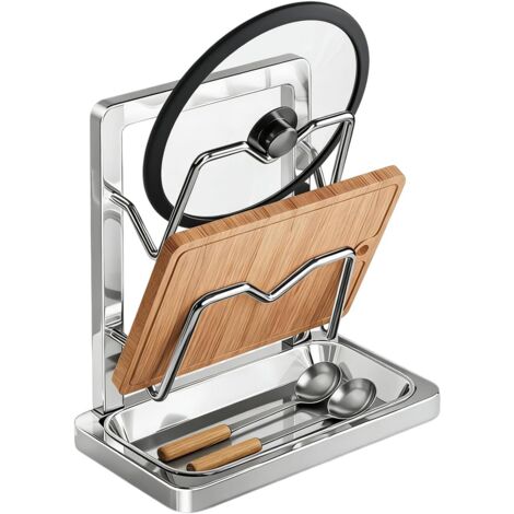 Portacoperchio per pentole, portacucchiaio, con vassoio portaoggetti rimovibile per coperchio, per spatola da cucina, scolapiatti, tagliere, piatti, Doppio livello