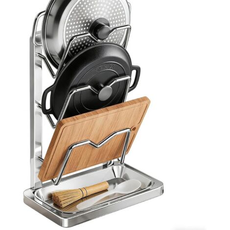 Portacoperchio per pentole, portacucchiaio, con vassoio portaoggetti rimovibile per coperchio, per spatola da cucina, scolapiatti, tagliere, piatti, Tre piani