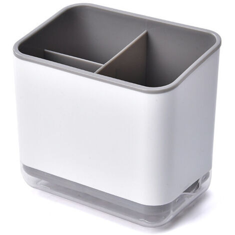Portacubiertos, escurridor de cubiertos con tapa, contenedor multifuncional para cubiertos con 3 ranuras de drenaje, soporte para palillos (gris)