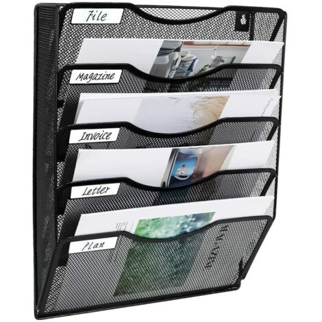 Soporte Plegable Para Revistas A4 - 5 Pisos, Hierro, Negro, Medidas 27x40x160 Cm - Expositor Estable Para Catálogos, Folletos O Libros