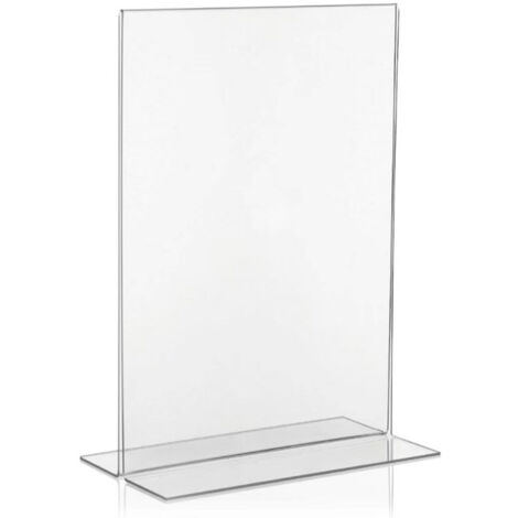 Portadocumenti in acrilico formato A4 - Espositore da banco bifacciale con barra a T, caricamento dal basso, base extra larga. Ideale per menù, cornici, uffici, scuole, aule (A4 - Confezione da 5)