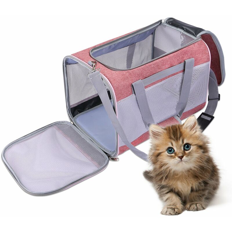 

Portador de gato Portador de perro Bolsa de transporte de viaje para mascotas transpirable plegable,Rosado