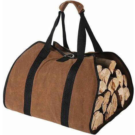 Portador de madera de lona bien encerada, 38 x 18 pulgadas, resistente, gran capacidad, quemador de leña, chimenea, quemadores de madera (marrón)