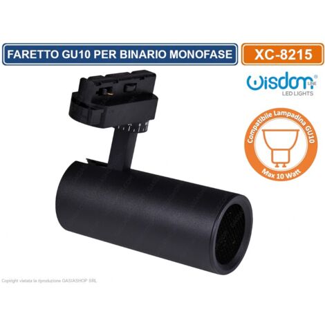 PORTAFARETTO LED PER BINARIO MONOFASE COMPATIBILE LAMPADINE GU10 DI COLORE NERO
