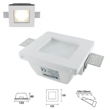 PORTAFARETTO QUADRATO DA INCASSO IN GESSO COPERTURA IN VETRO OPACA PER LAMPADINE GU10 MR16