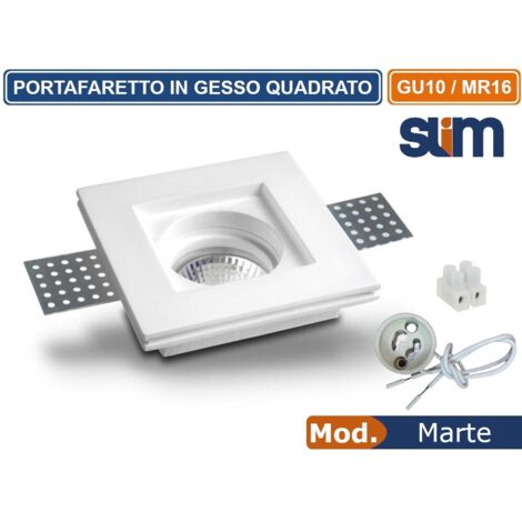 PORTAFARETTO QUADRATO SLIM DA INCASSO IN GESSO VRNICIABILE PER LAMPADINE GU10 MR16