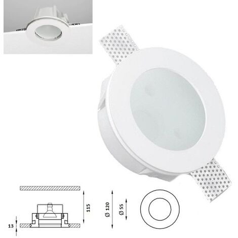 Portafaretto tondo con vetro in gesso incasso controsoffitti lampade led gu10